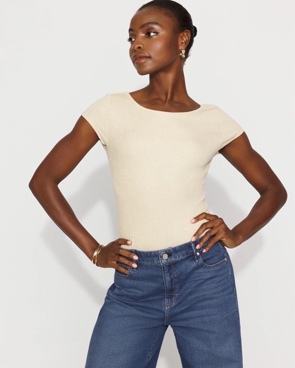 WHBM FORME™ Ribbed Stretch Metallic Tee