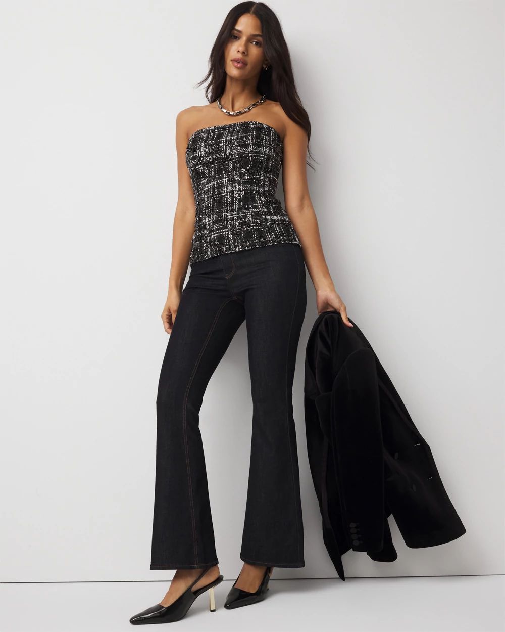 Sequin Plaid Tweed Bustier