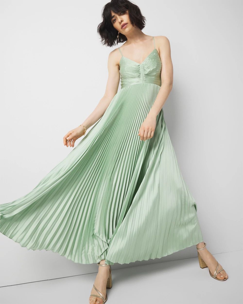 Satin Pleated Maxi Dress