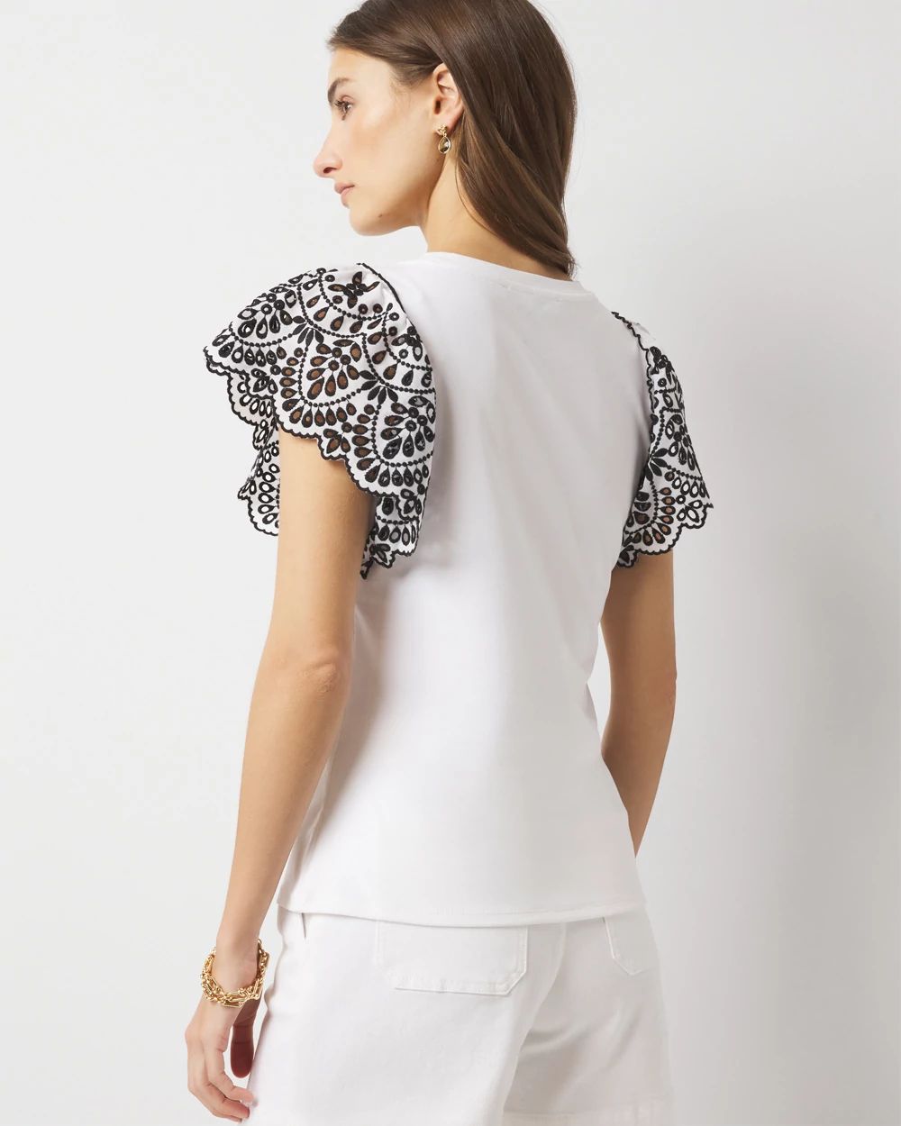 Eyelet Sleeve Crewneck Tee