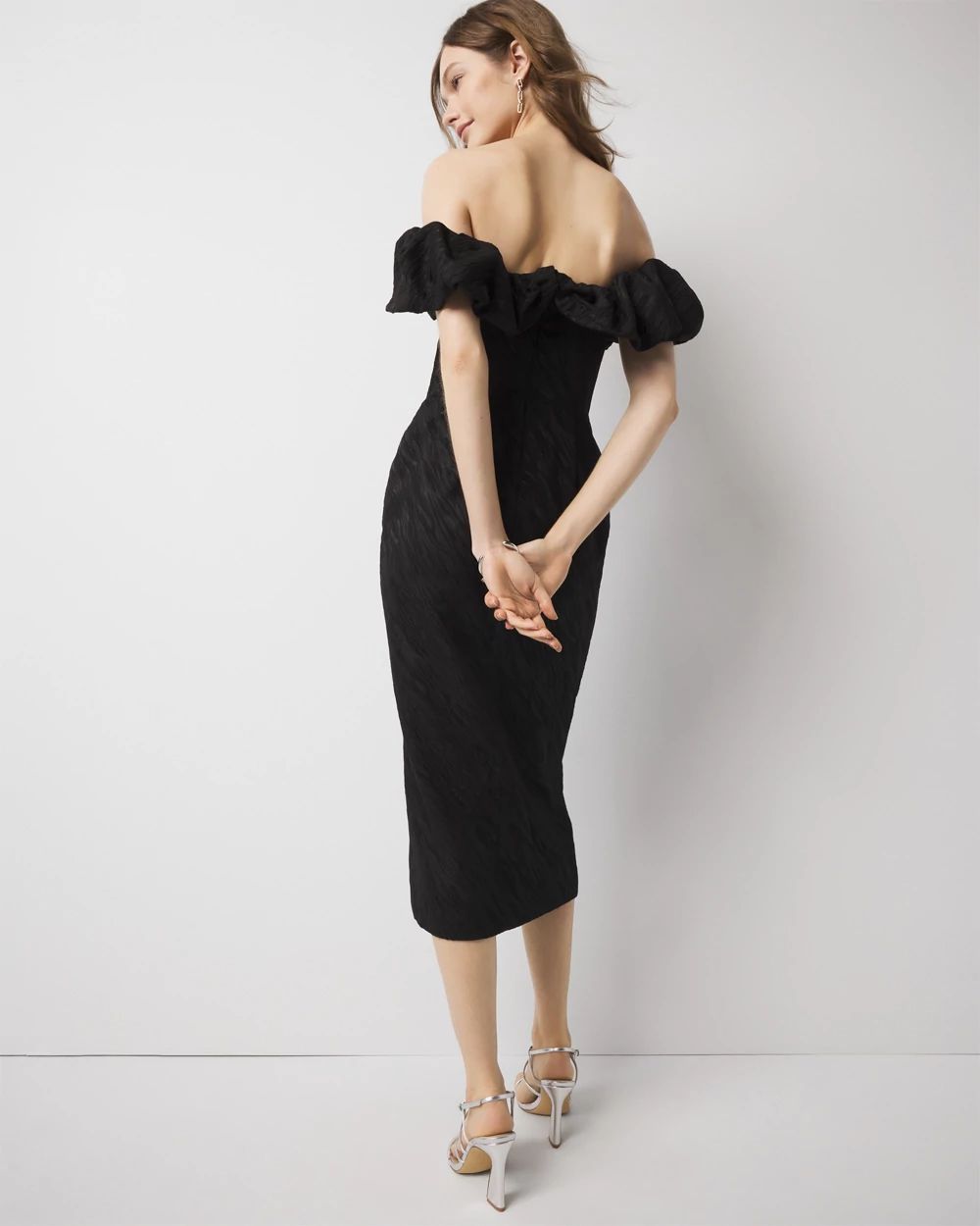 Petite Off-the-Shoulder Jacquard Midi Dress