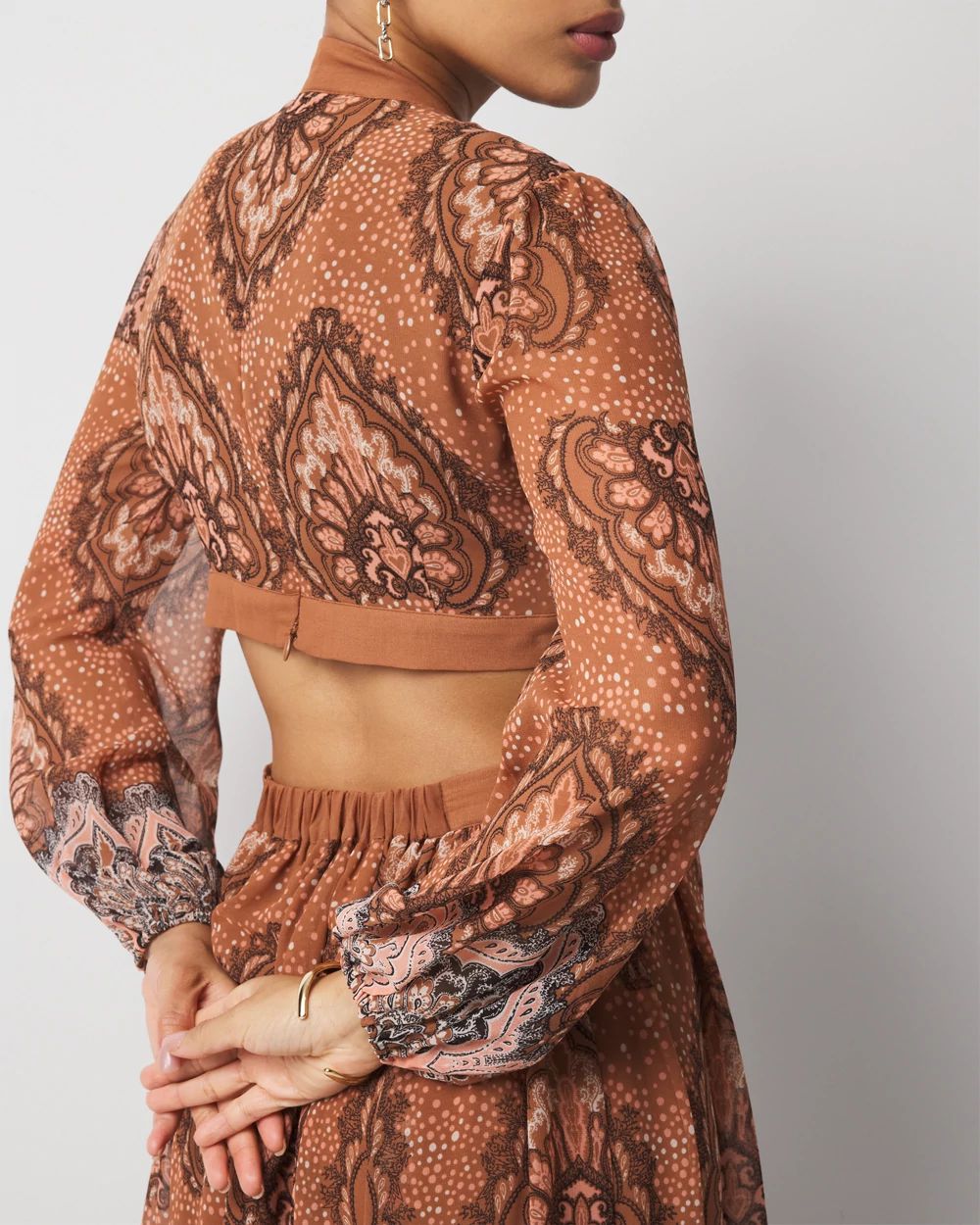 Long-Sleeve V-Neck Cutout Midi Dress