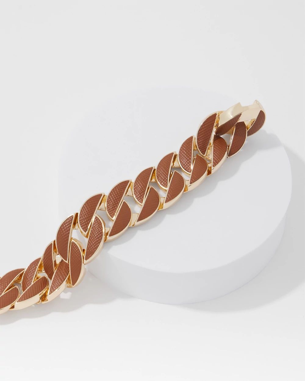 Cognac Textured Leather Link Bracelet