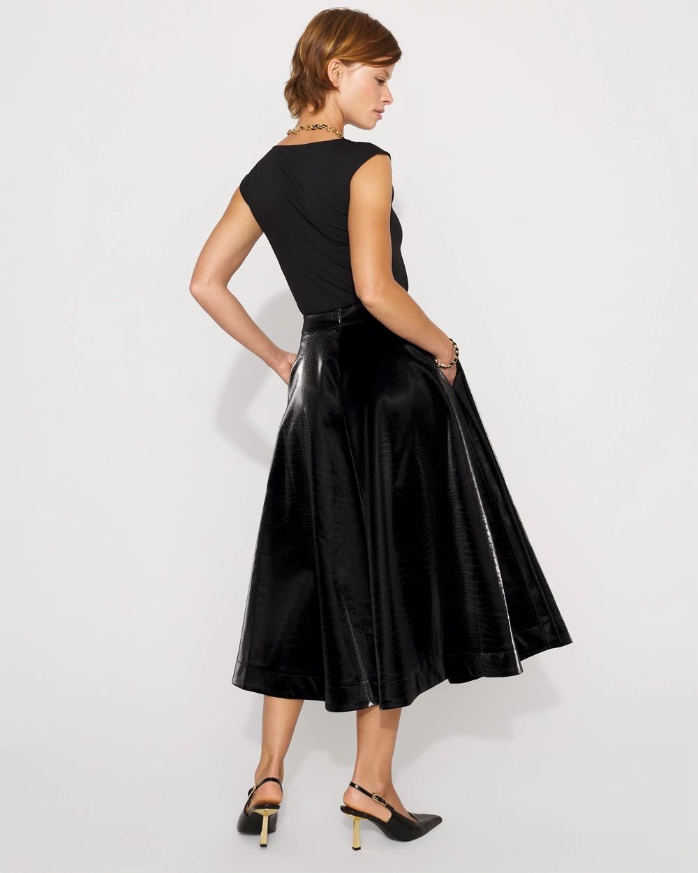 Faux Croc Midi Skirt