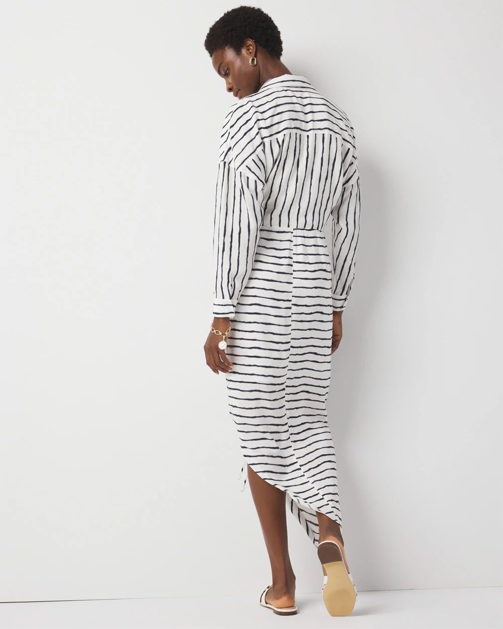 Ruched Crepe Midi Shirt Dress