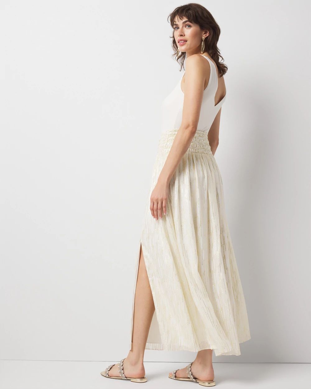 Shirred Waist Maxi Skirt