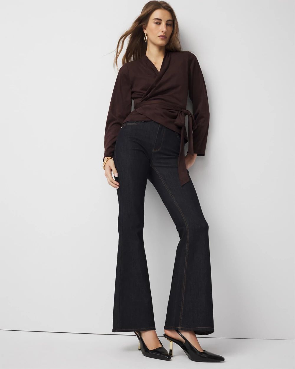 Petite Faux Suede Wrap Blouse