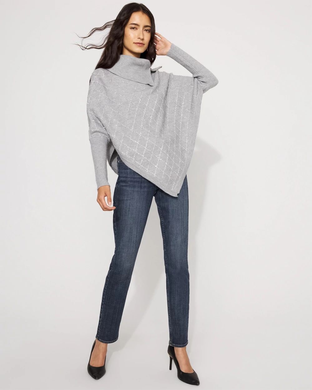 Sequin Argyle Sweater Poncho