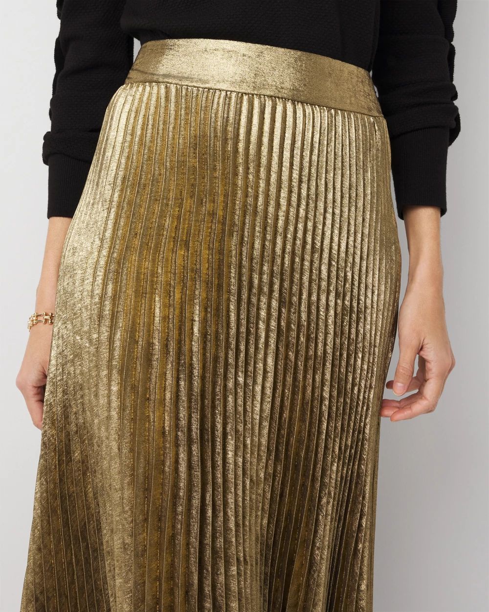 Pleated Chiffon Metallic Midi Skirt