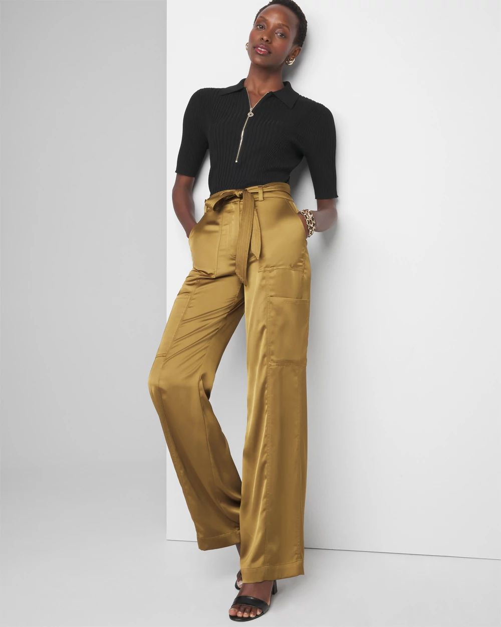 Elbow-Sleeve Ribbed Half-Zip Pullover