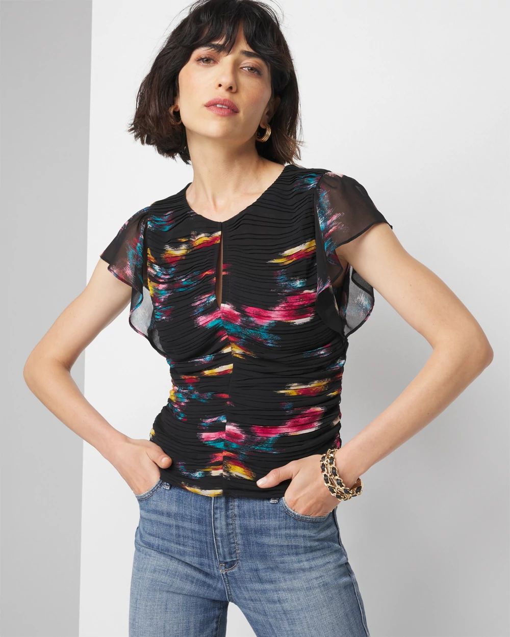 Petite Keyhole Ruched Front Shell Top