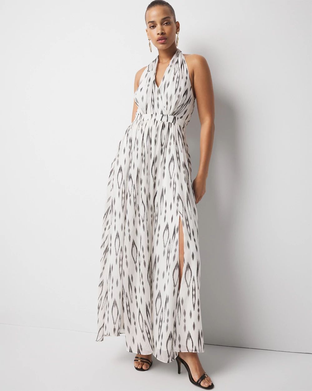 Ikat Print + Lurex Maxi Halter Dress