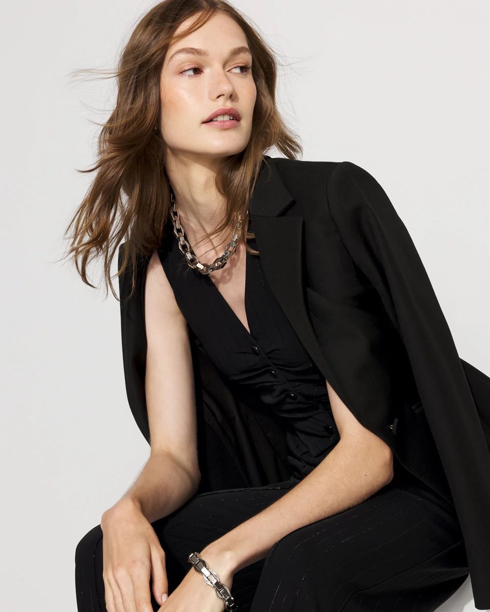 Metallic Pinstripe Crepe Jumpsuit