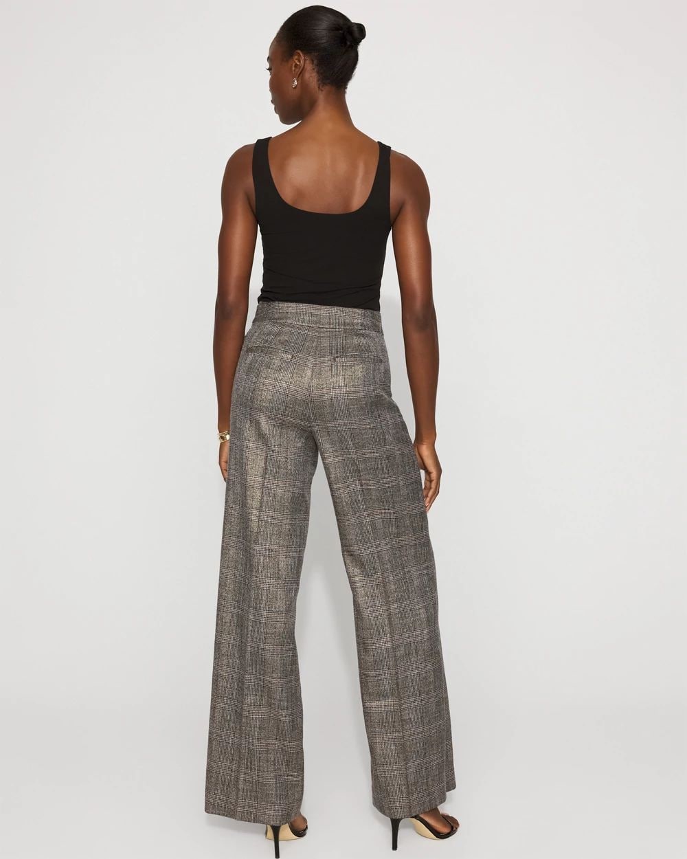 Metallic Plaid Wide Leg Pant