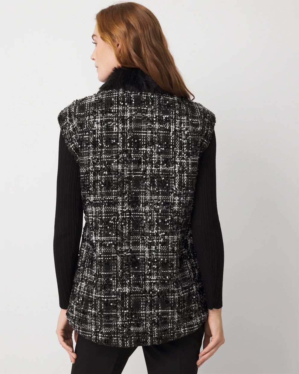 Faux Fur Sequin Tweed Vest