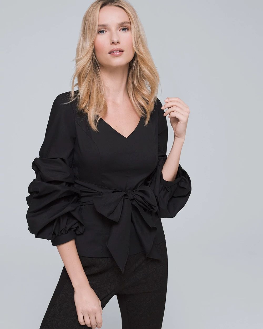 Drama-Sleeve Poplin Shirt