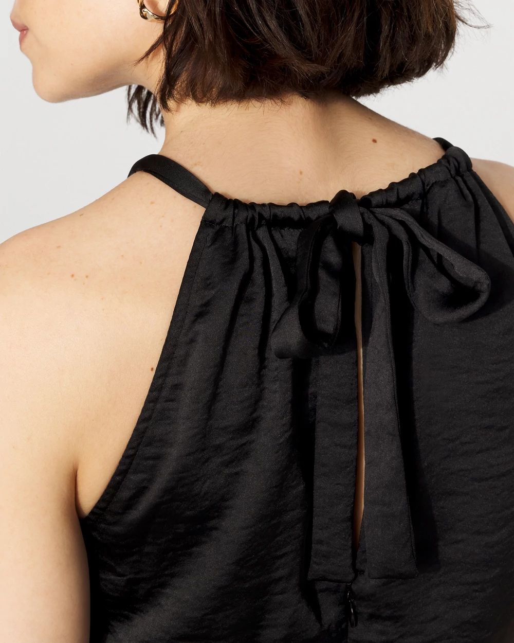 Satin Halter Ruched Midi Dress