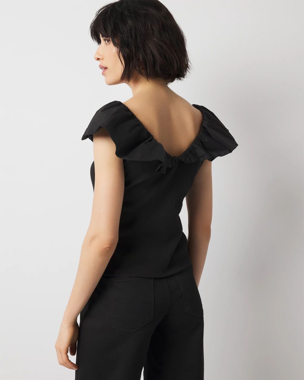Petite Ruffle Poplin Knit Top
