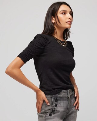 Shirred Sleeve Crewneck Tee