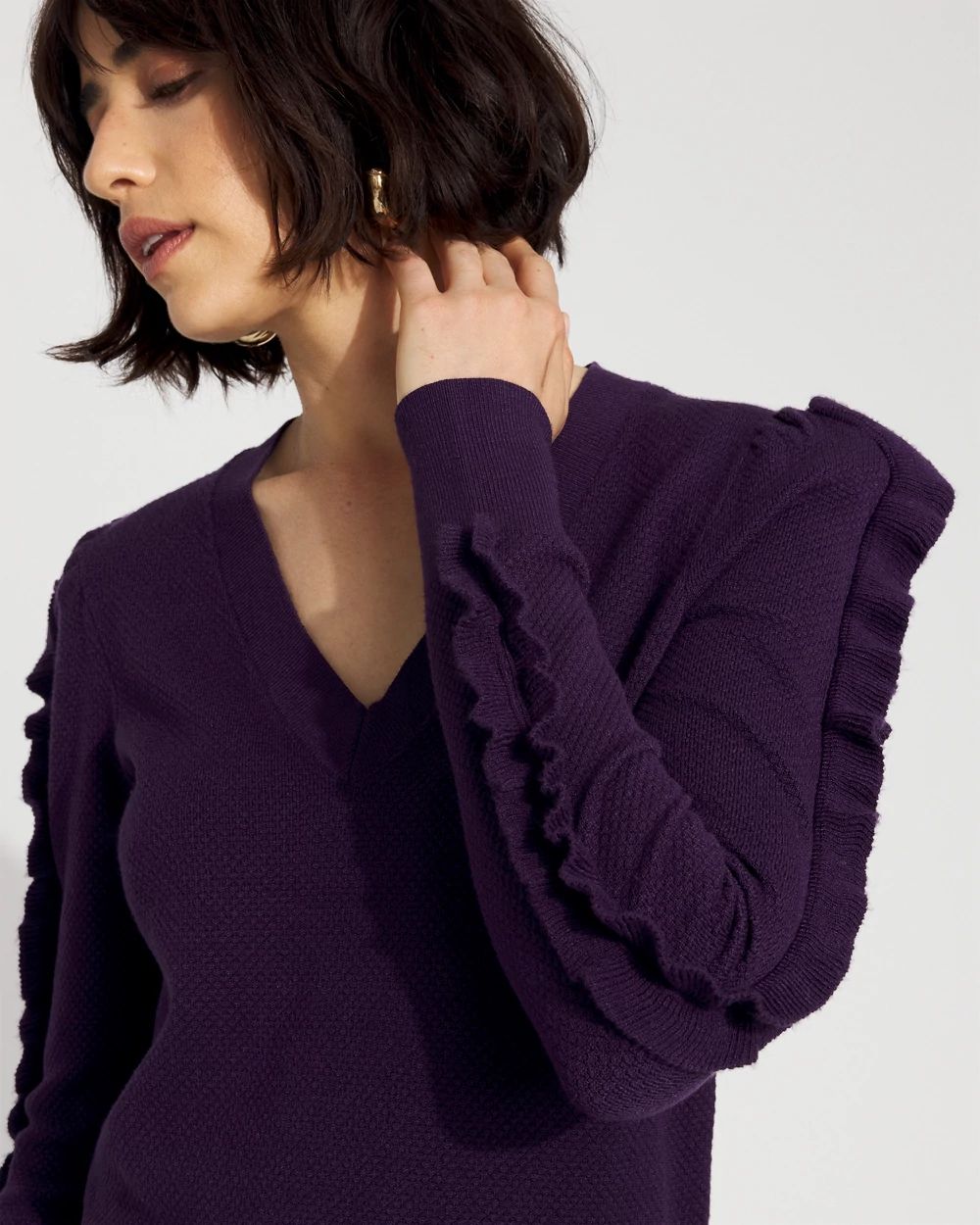 Ruffle Sleeve Pullover Sweater