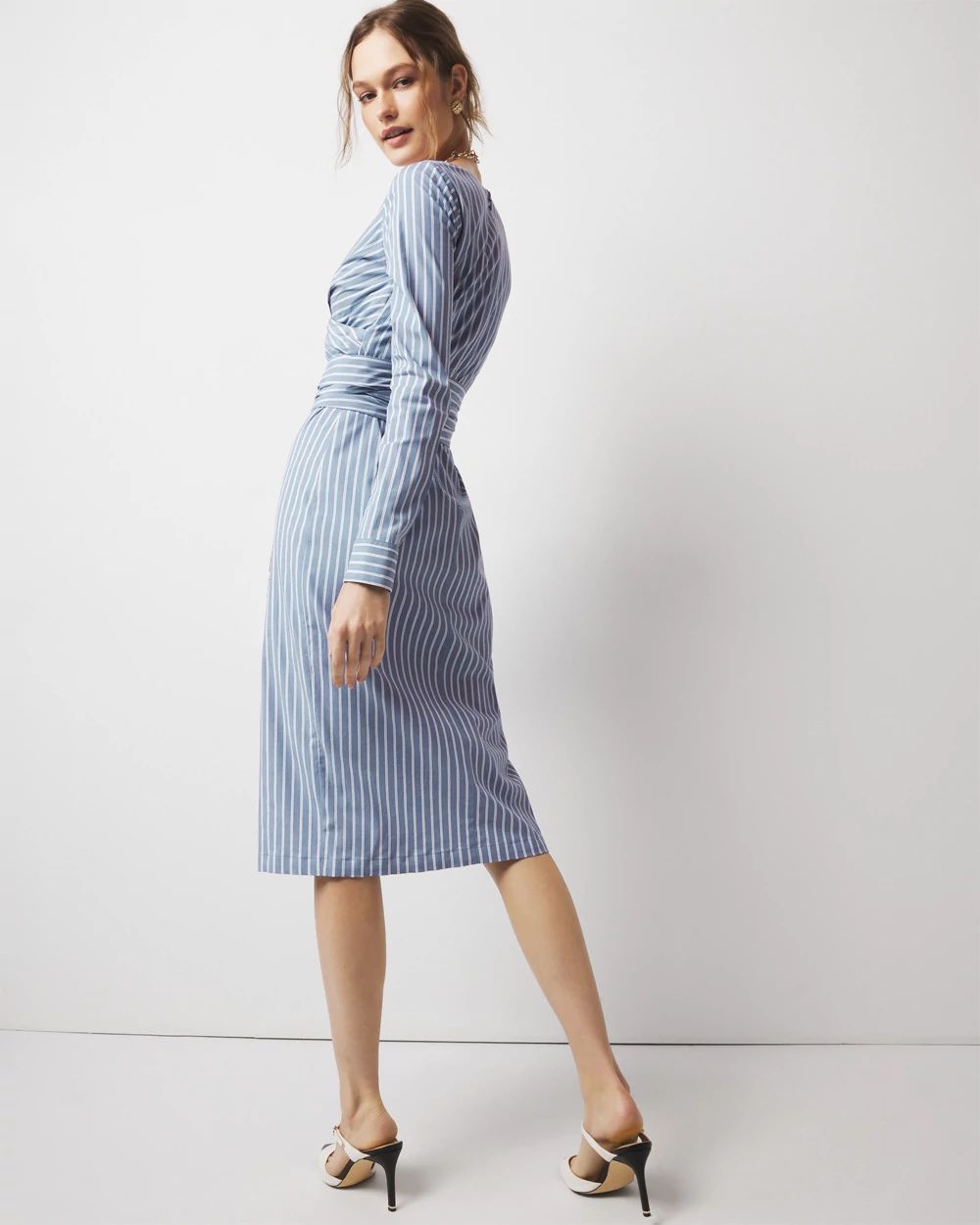 Poplin Twist-Front Midi Shirt Dress