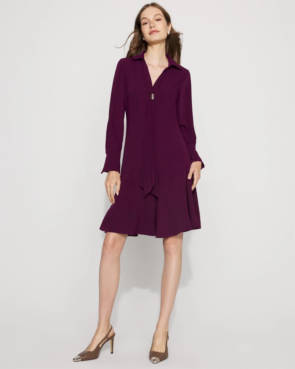 Petite Tie-Neck Twill Shirt Dress