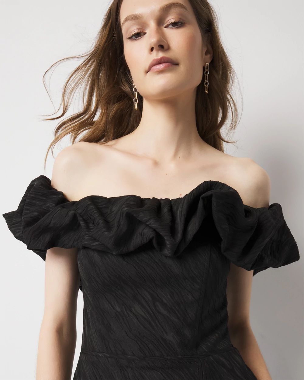 Petite Off-the-Shoulder Jacquard Midi Dress