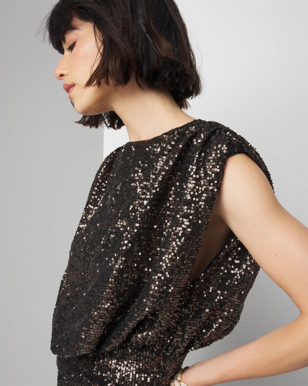 Sequin Ruched Midi Dress