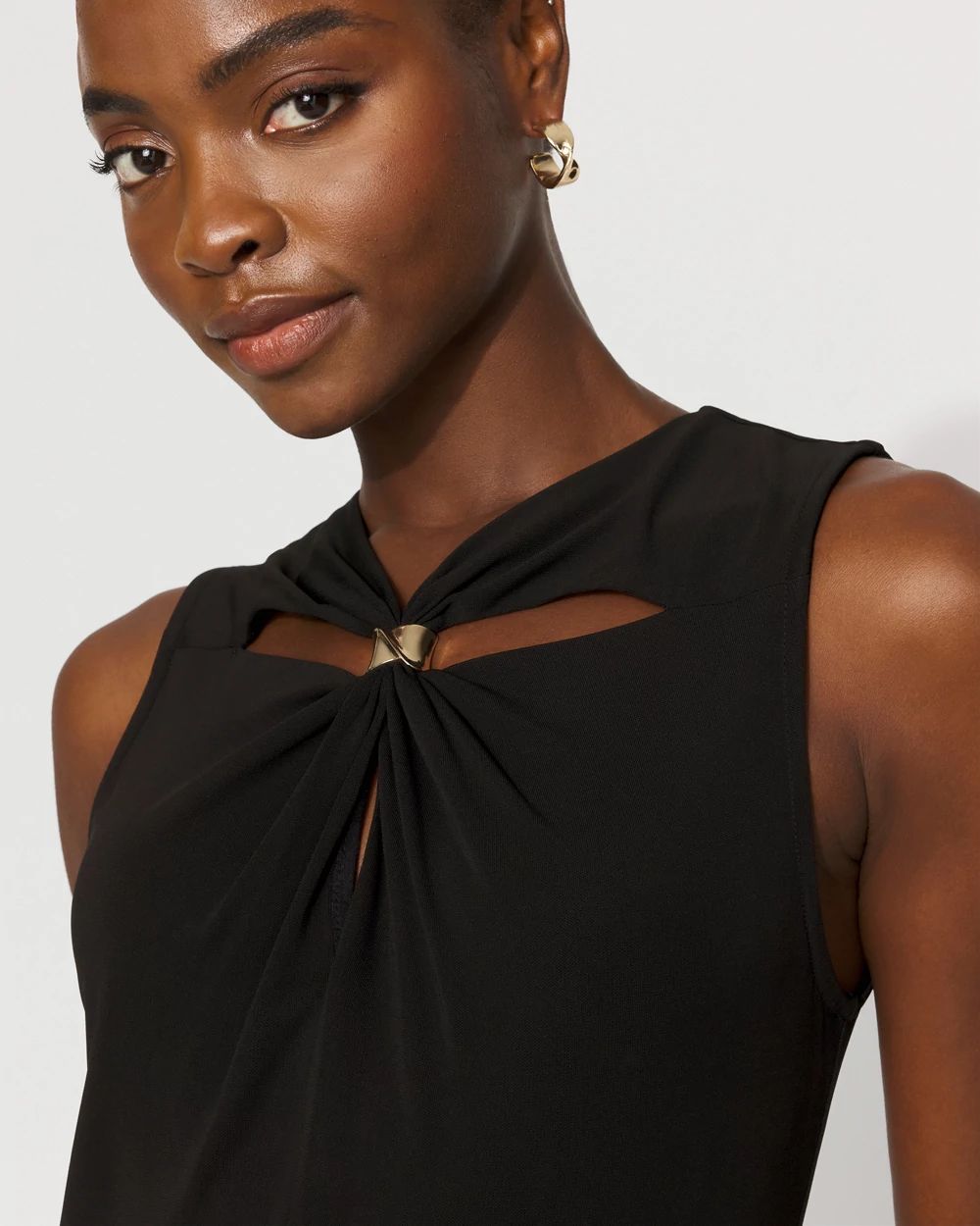 Twist-Neck Cutout Midi Dress