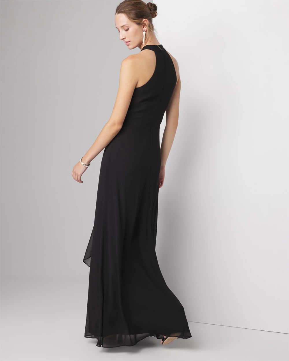 Sleeveless V-Neck Draped Maxi Gown