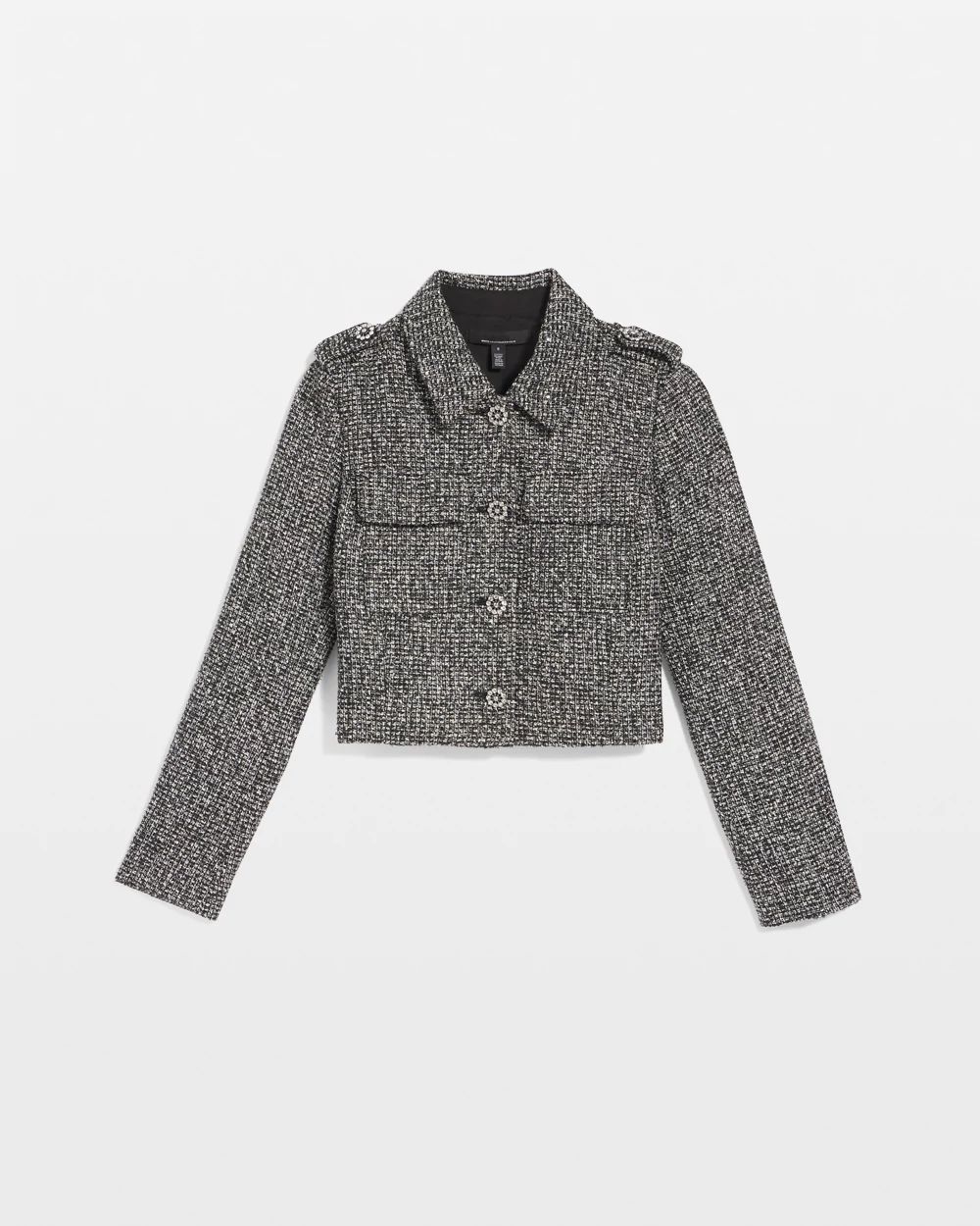 Petite Sequin Tweed Trucker Jacket