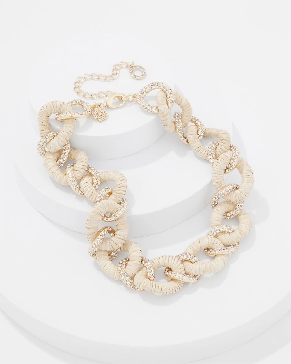 Natural Raffia + Crystal Link Necklace