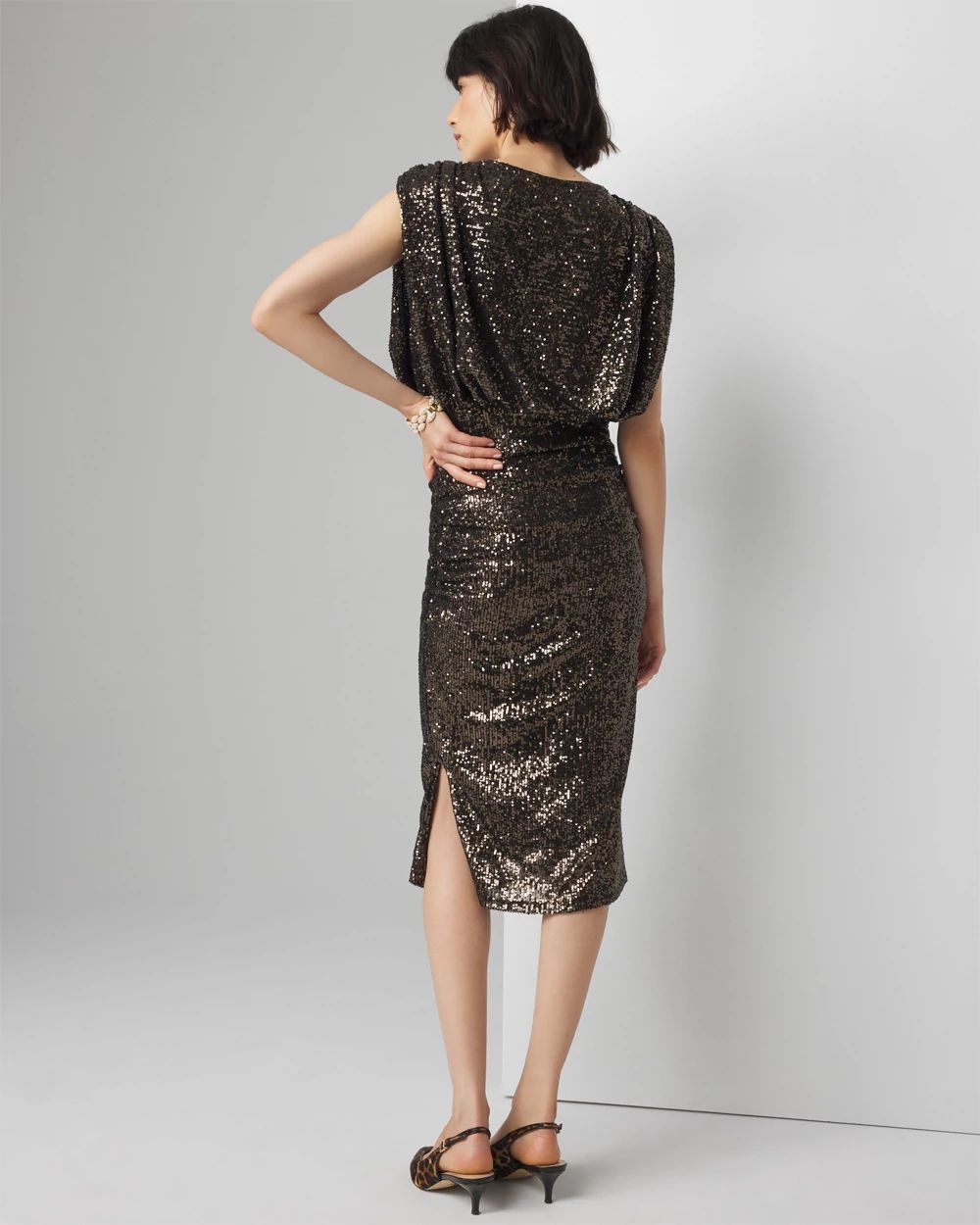 Sequin Ruched Midi Dress