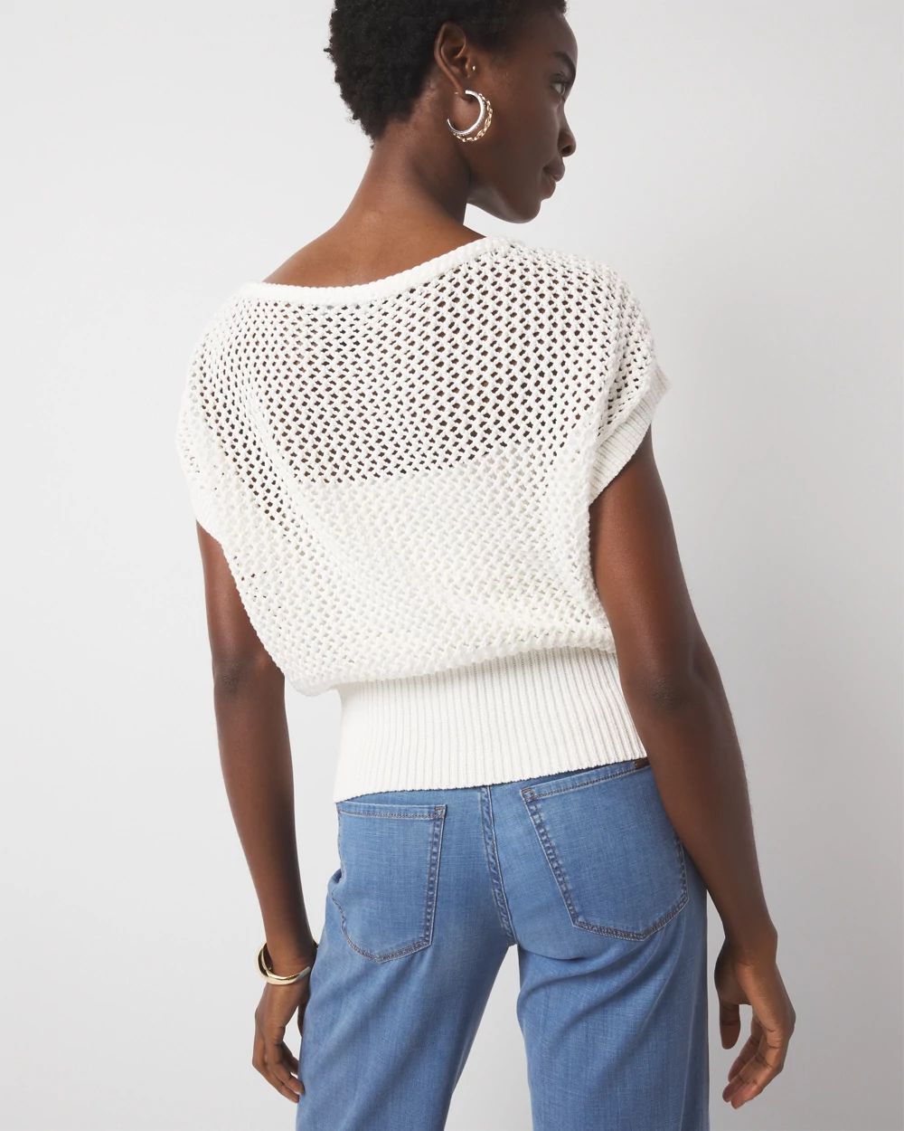 Open Stitch Banded Bottom Sweater