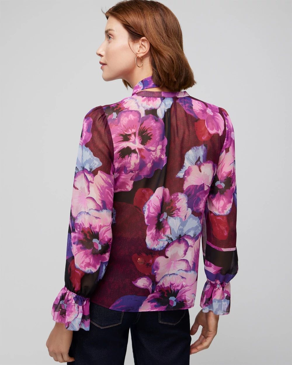 Long Sleeve Tie Neck Blouse