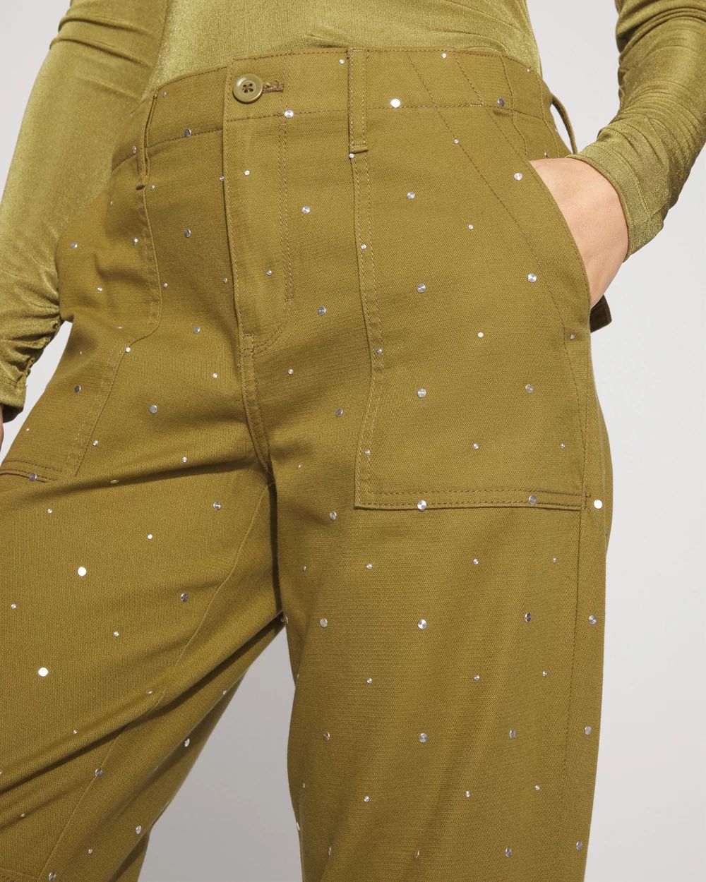 High-Rise Pret Studded Relaxed Ankle Pant
