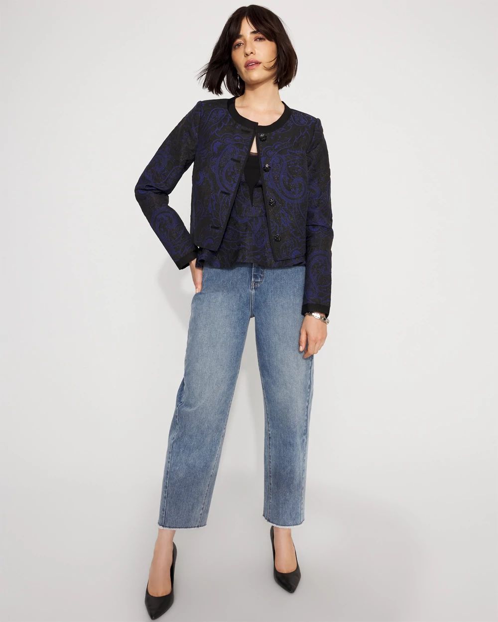 Jacquard Collarless Jacket