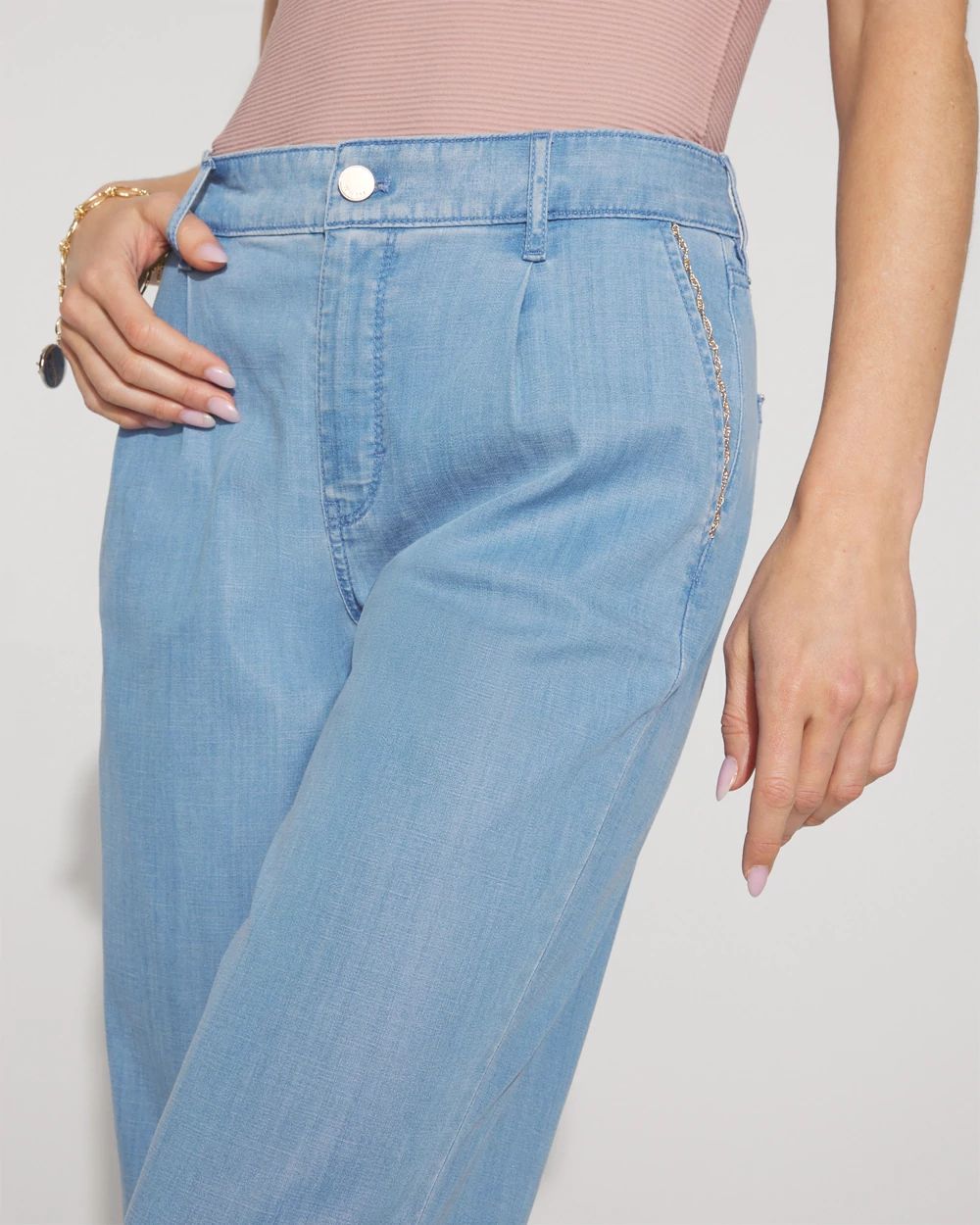 High-Rise Wide-Leg Jean with Chain Trim