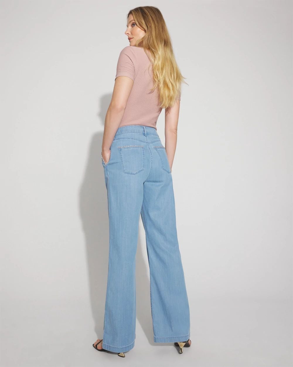 High-Rise Wide-Leg Jean with Chain Trim