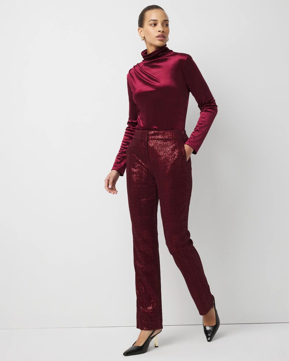 Petite Zoey Sequin Velvet Straight Pant