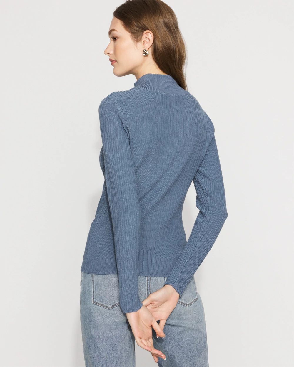 Rib Knit Half-Zip Mock Neck Sweater