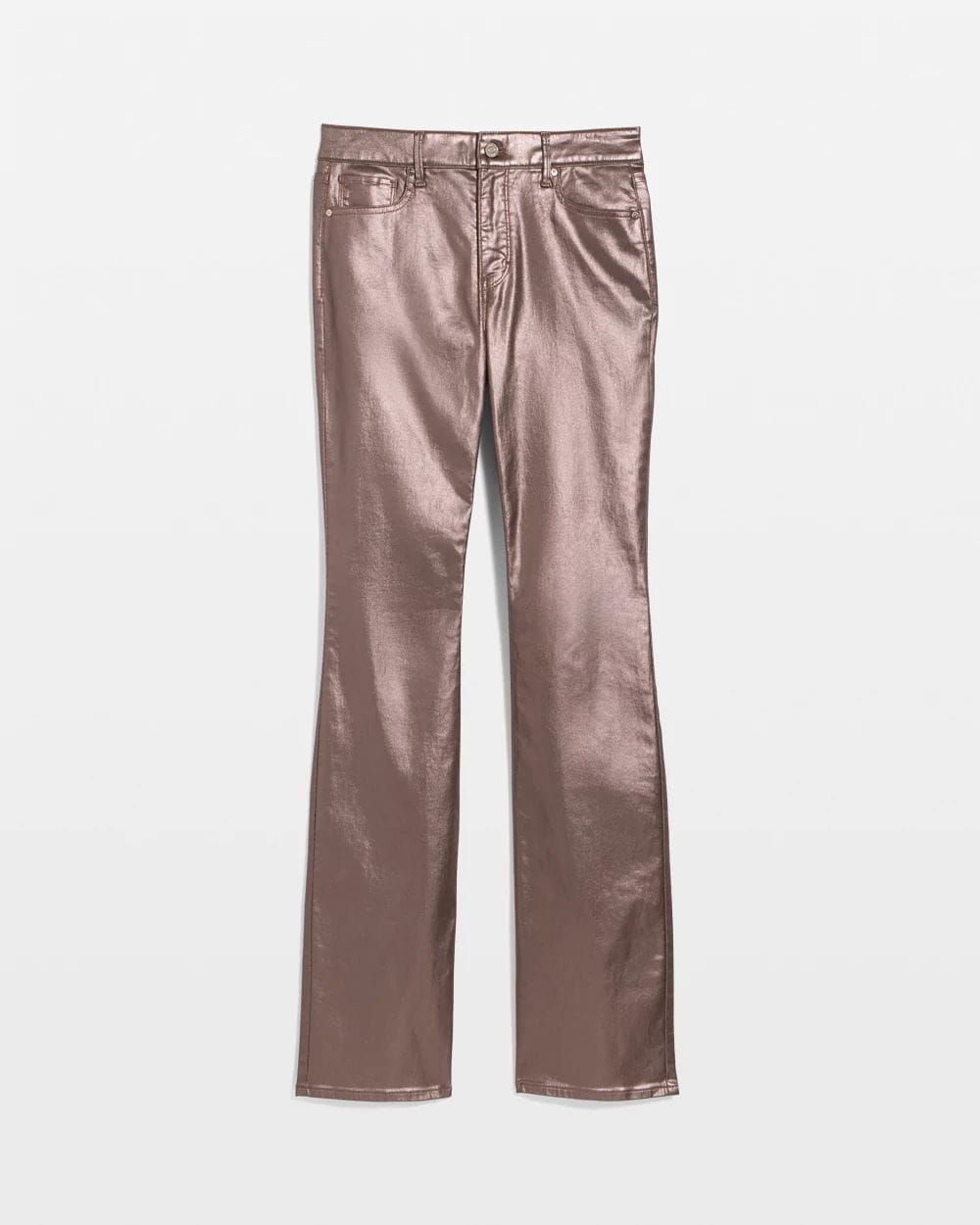 High Rise Metallic Coated Bootcut Jean