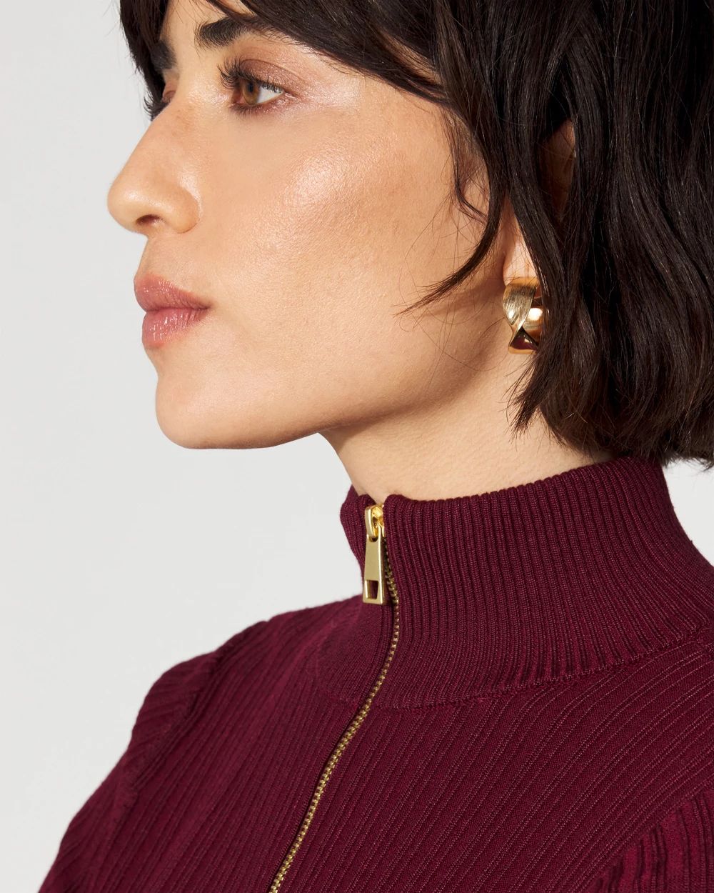 Rib Knit Half-Zip Mock Neck Sweater