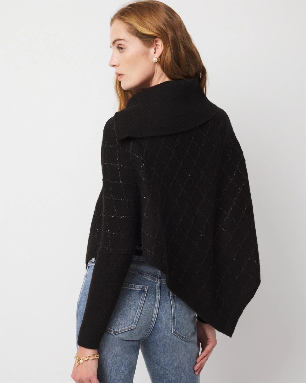 Sequin Argyle Sweater Poncho