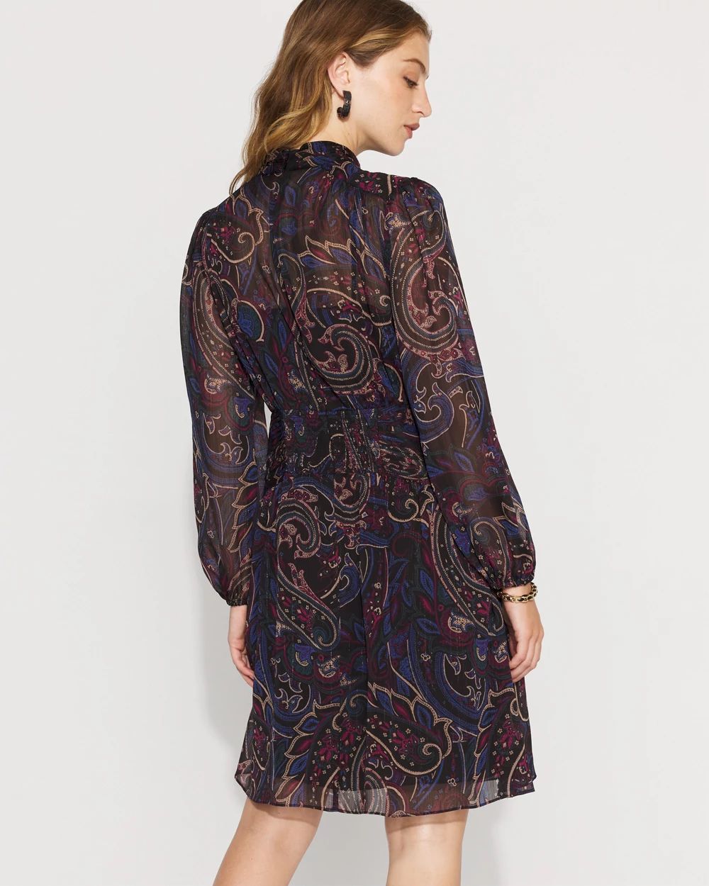 Paisley Mockneck Chiffon Dress