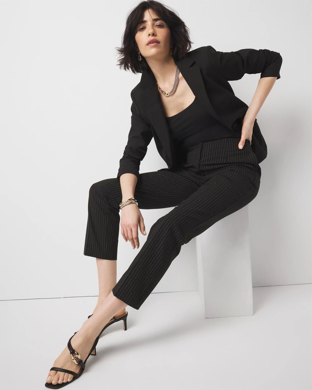 Pinstripe Straight Ankle Pant