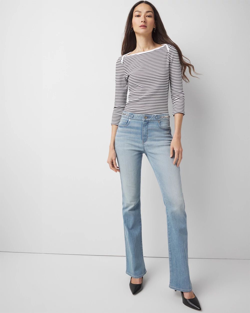 High-Rise Horsebit Skinny Flare Jeans