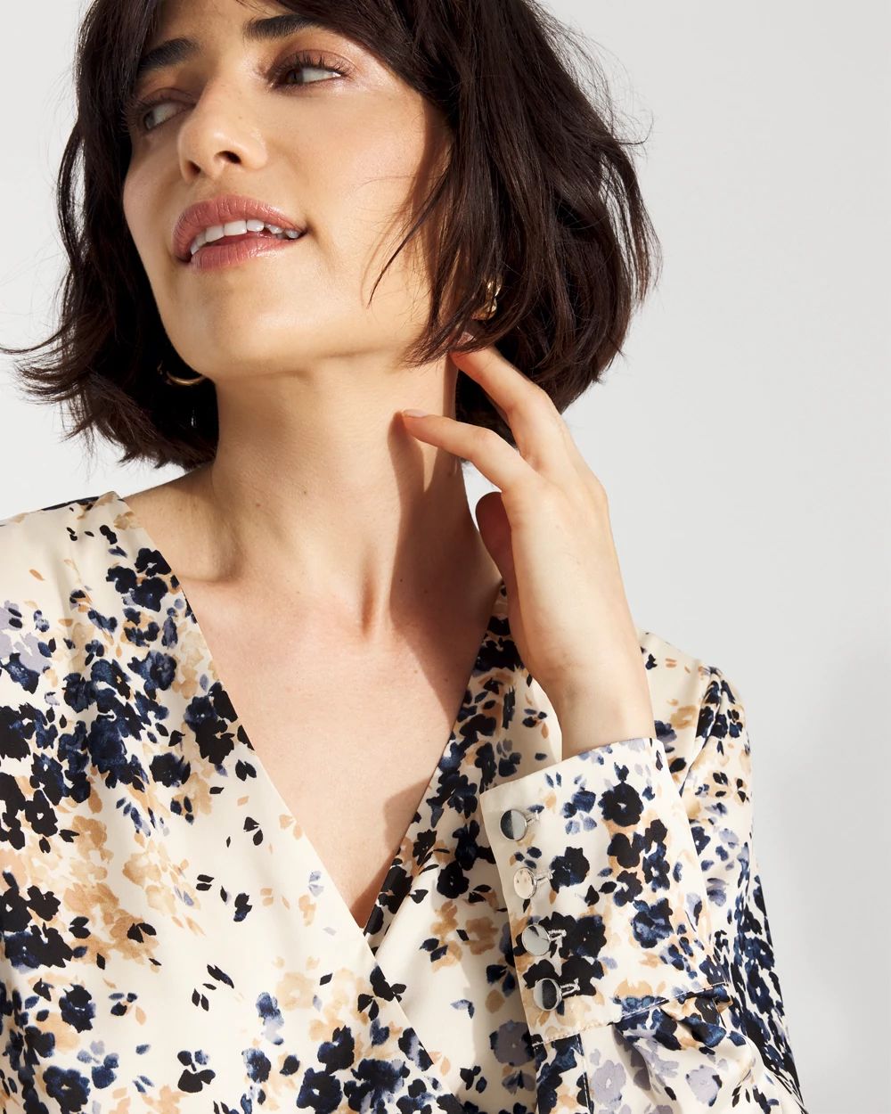 Satin Surplice Tie-Waist Blouse