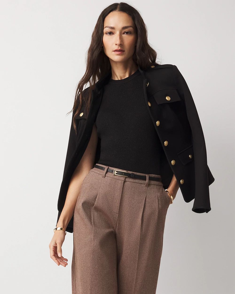 High-Rise Belted Tweed Wide-Leg Pant