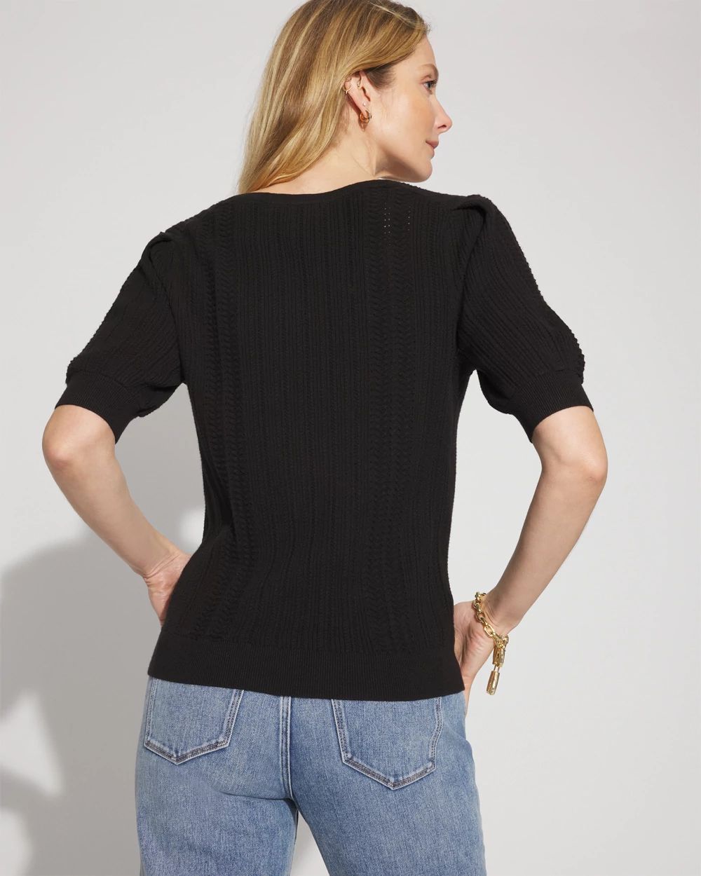 Pointelle Puff Sleeve Sweater